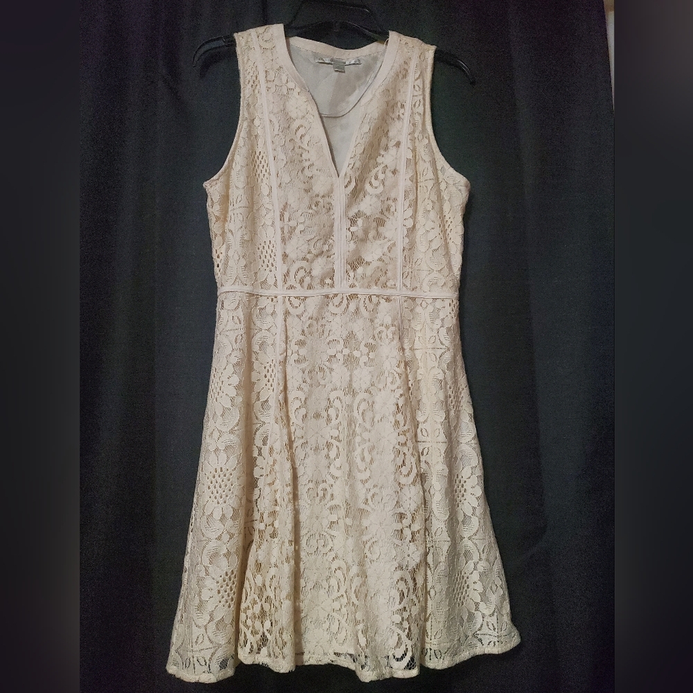 Lauren Conrad Natural tone mixed lace dress fit & flare